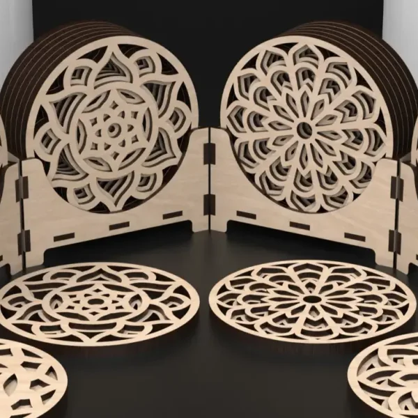 طرح برش لیزری زیر لیوانی چوبی
